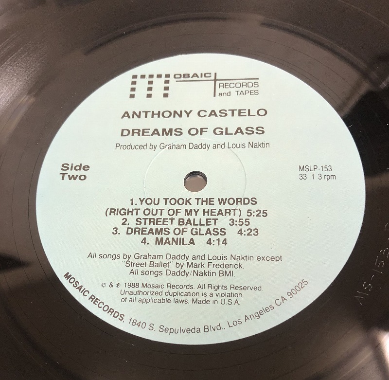 画像:  Anthony Castelo ‎– Dreams Of Glass LP